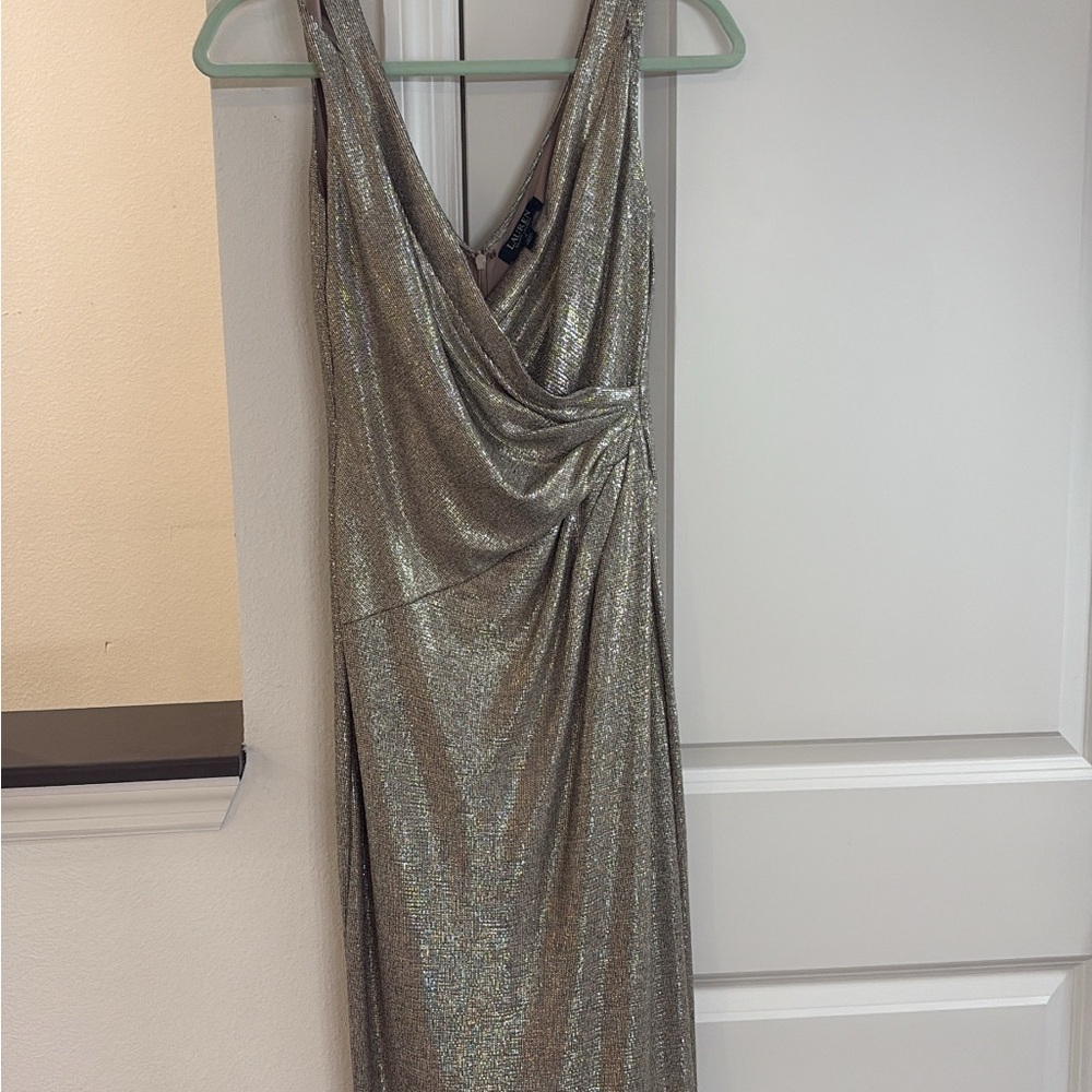 Polo by Ralph Lauren Shimmering Silver High Low Dress